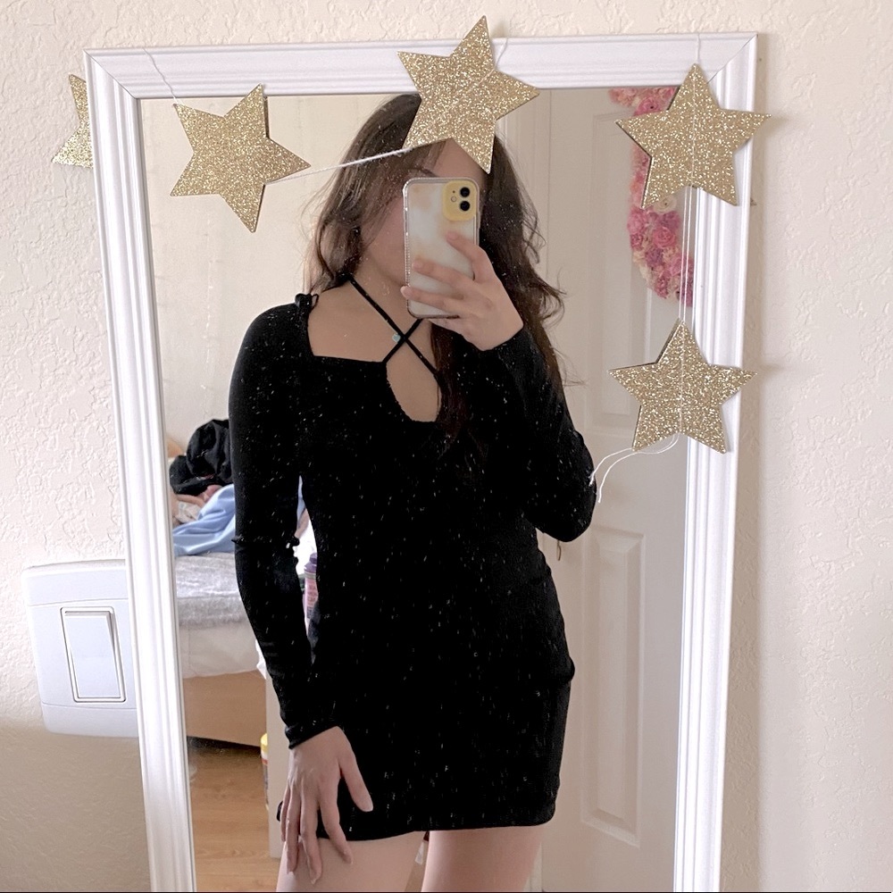 NWOT - Princess Polly Black Long Sleeve Tie Dress